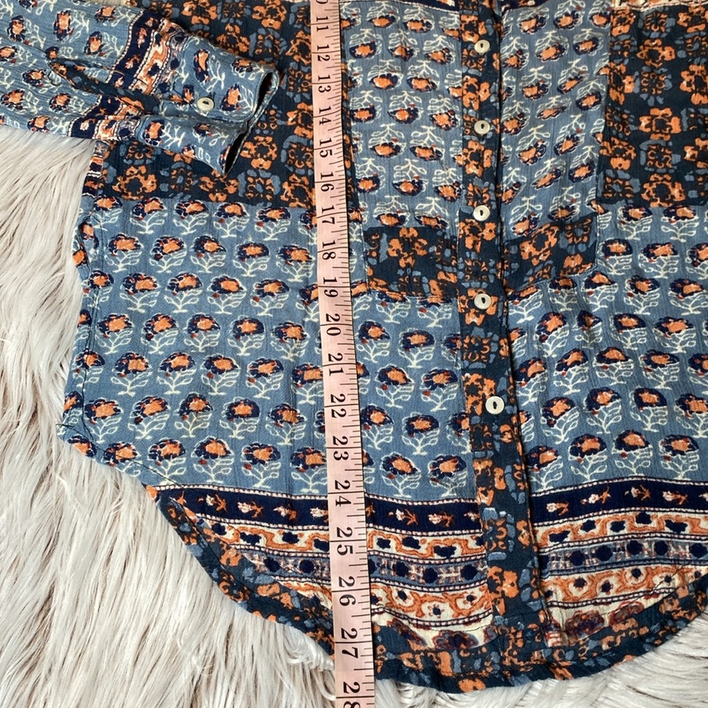 Free People Caravan Floral Button Patchwork Boho Rayon Top XS - Picture 10 of 12